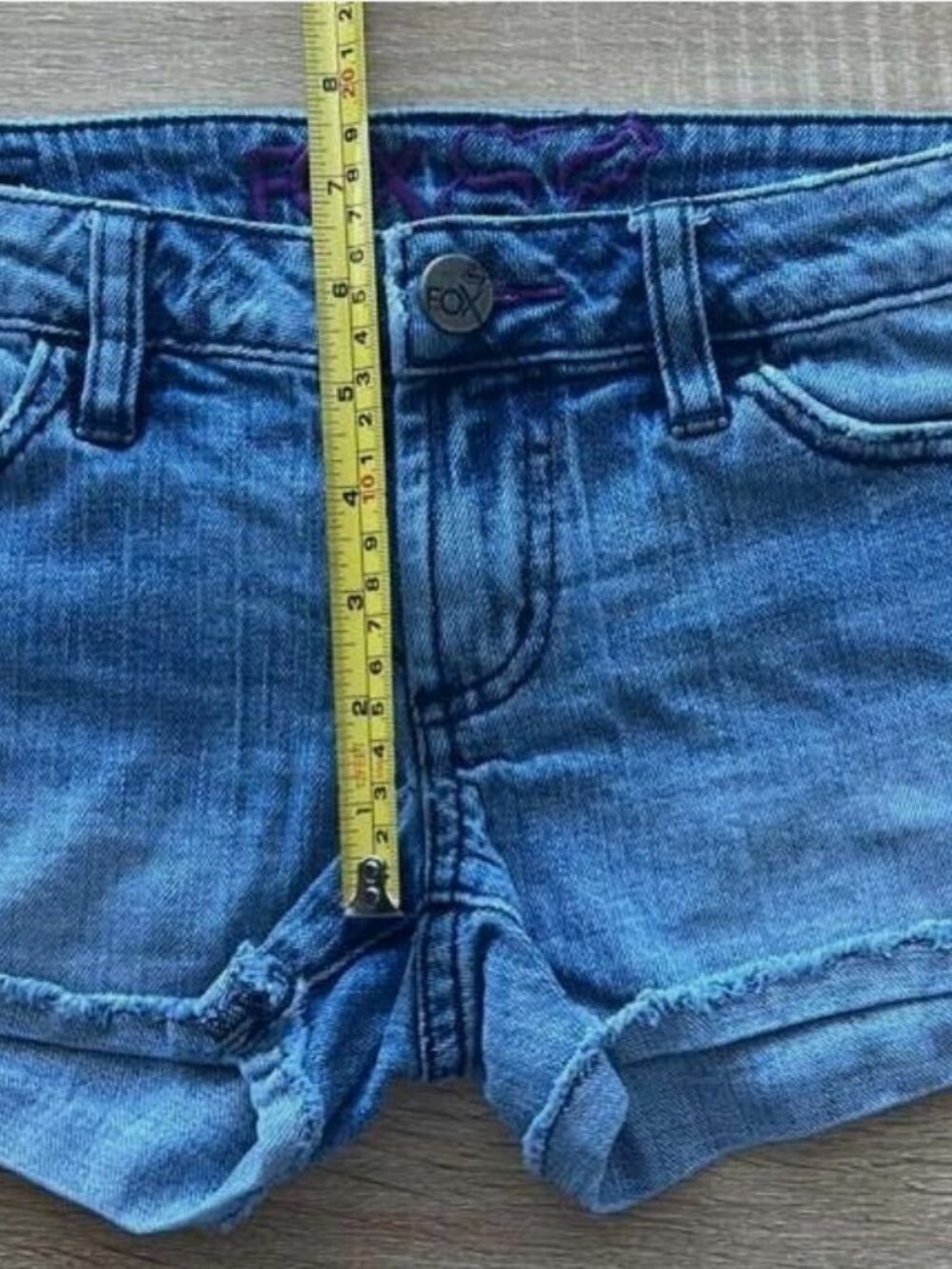 Fox Racing Distressed Denim Short Shorts Blue Stretch Size 3 Juniors - Picture 6 of 10
